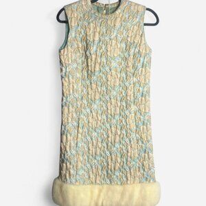 Charming vintage 1960's Brocade dress with mink fur trim